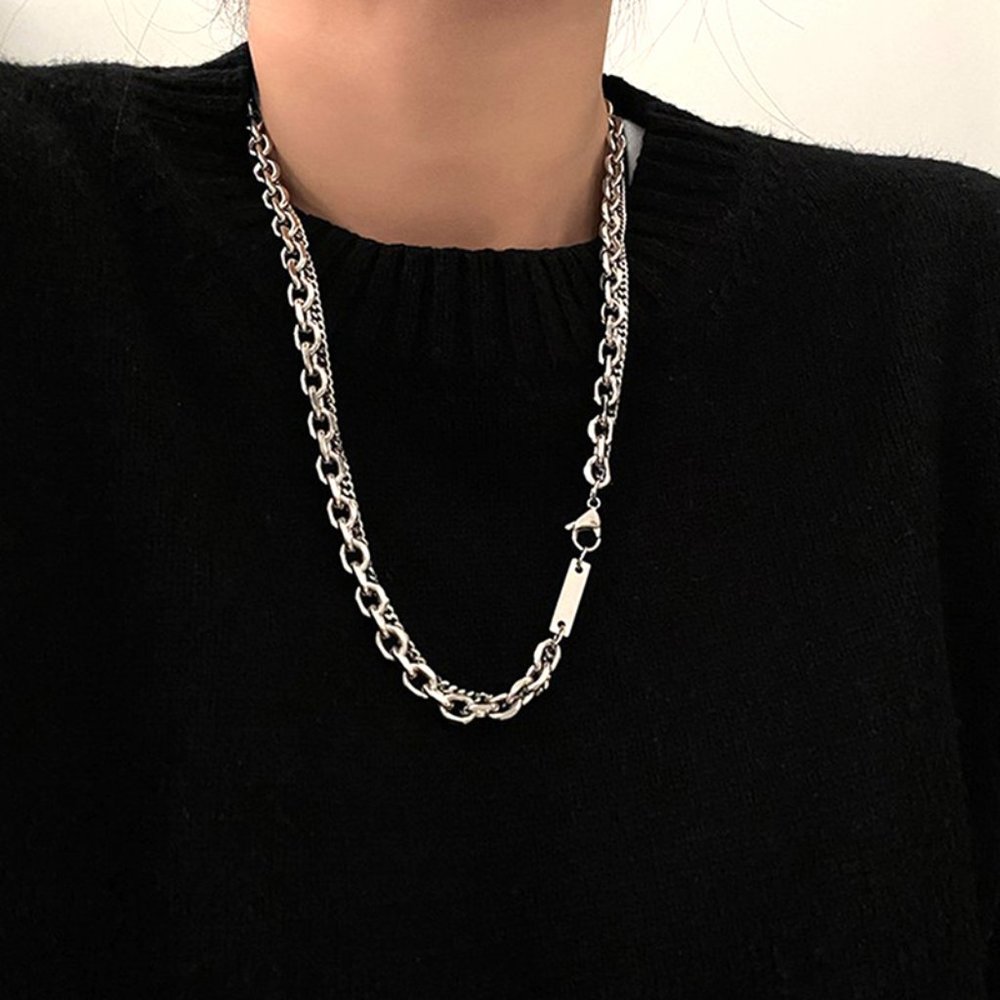 Brand New Cross CHUNKY THICK CHAIN CHOKER SPLICING DOUBLE LAYER NECKLACE - Picture 2 of 6